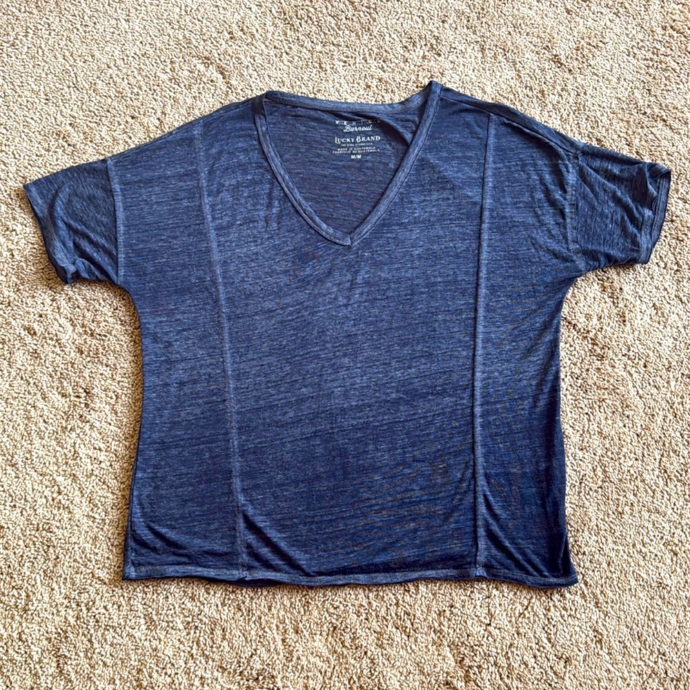 LUCKY BRAND Mens Logo Graphic T Shirt Venice Burnout Sheer Short Sleeve Festival